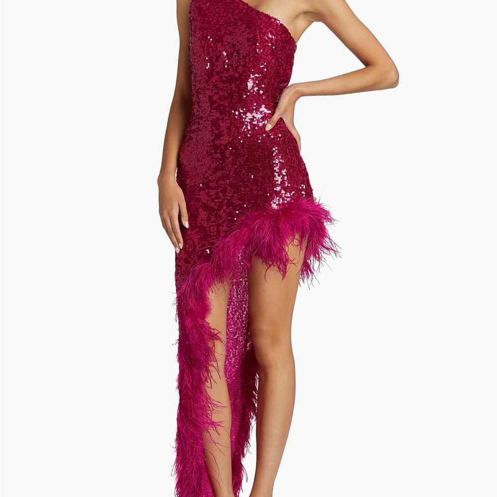 BNWT Lapointe sequin feather one shoulder midi dress size 0 in ultra pink - Picture 4 of 15